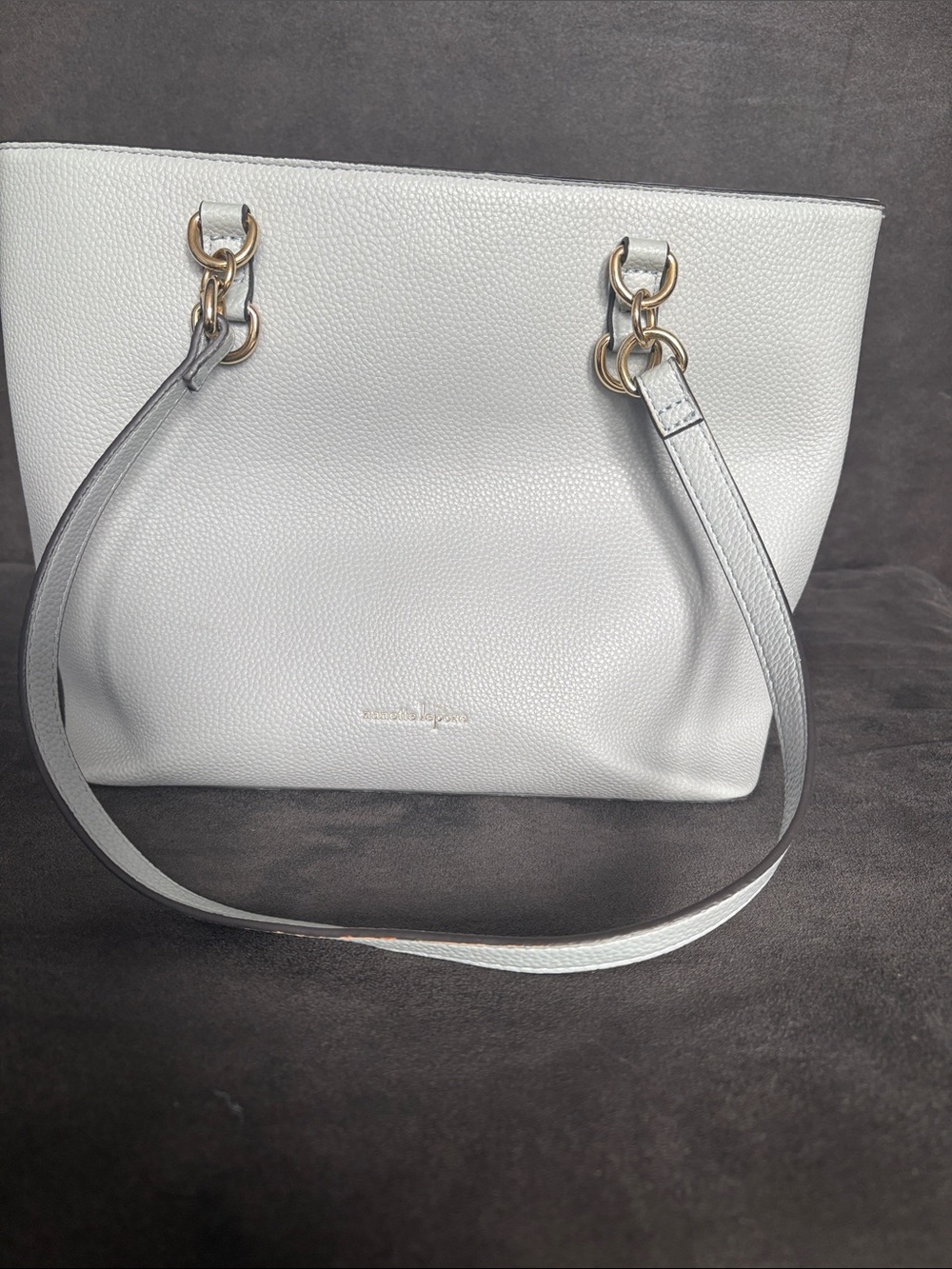 Nanette Lepore White Pebbled Leather Tote with Gold Hardware